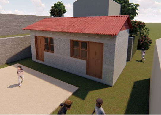 Eine einfache 3D-Skizze des geplanten Shculgebäudes